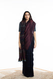 Handwoven Blue Maroon Engineered Silk Saree