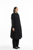 Handwoven Side Gathered Black Long Jacket