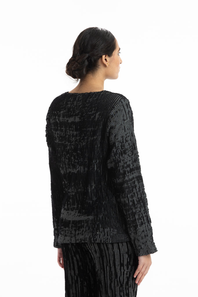 Handwoven Black Grey Merino Wool Pullover