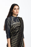 Handwoven Black Brown Gold Striped Silk Sareee