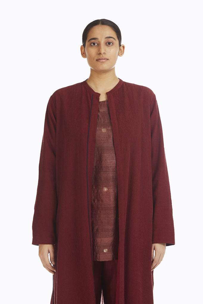 Handwoven Red Bamboo Textured Long Overlay