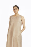 Handwoven Ecru Silk Sleeveless Long Dress