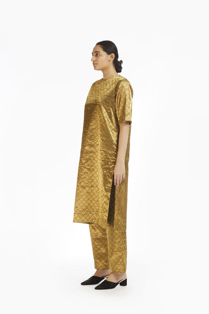 Handwoven Gold on Gold Metallic Longline Trouser