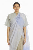 Handwoven Engineered Olive Blue Striped Saree