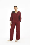 Handwoven Red Silk Straight Pants