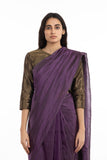 Handwoven Purple Zari Striped Silk Saree