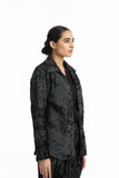 Handwoven Black Grey Merino Wool Collared jacket