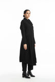 Handwoven Collared Side Gathered Black Merino Wool Coat