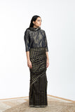 Handwoven Black Brown Gold Striped Silk Sareee