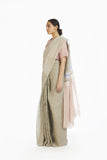 Handwoven Engineered Olive Soft Pink Linen Saree