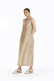 Handwoven Ecru Silk Sleeveless Long Dress