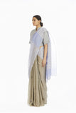 Handwoven Engineered Olive Blue Striped Saree