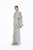 Handwoven Engineered Jaamdani Striped Linen Saree