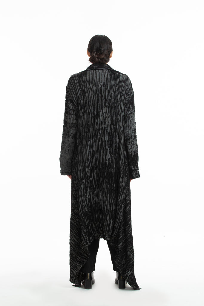 Handwoven Black Grey Merino Wool Long Coat