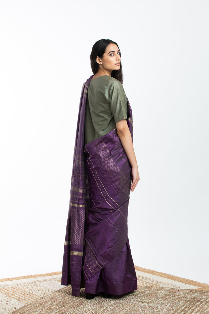 Handwoven Purple Engineered Silk Saree