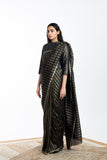 Handwoven Black Brown Gold Striped Silk Sareee