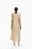 Handwoven Ecru Silk Sleeveless Long Dress