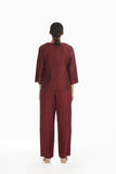 Handwoven Red Silk Straight Pants