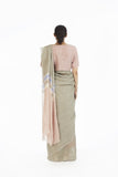 Handwoven Engineered Olive Soft Pink Linen Saree