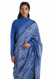 Handwoven Blue Gold Striped Silk Zari Saree