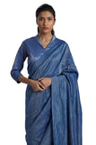 Handwoven Shameem Blue Silver Saree