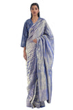 Handwoven Silk Metallic Silver Blue Crack Saree