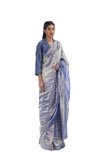 Handwoven Silk Metallic Silver Blue Crack Saree