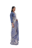 Handwoven Silk Metallic Silver Blue Crack Saree