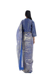 Handwoven Silk Metallic Silver Blue Crack Saree