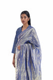 Handwoven Silk Metallic Silver Blue Crack Saree