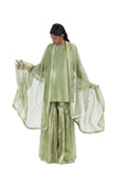 Handwoven Silk Zari Sharara Set With Silk Metallic Stripe Dupatta