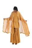 Handwoven Mustard Silk Zari Sharara Set With Silk Metallic Stripe Dupatta