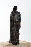 Handwoven Black Brown Gold Striped Silk Sareee