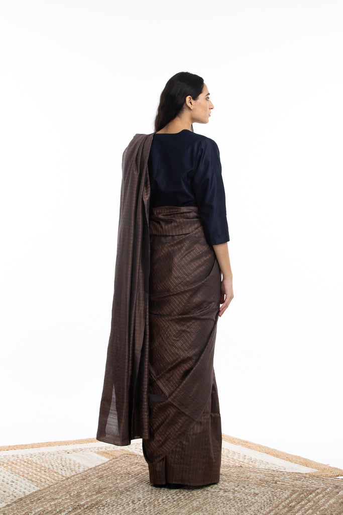 Handwoven Maroon Zari Striped Silk Saree