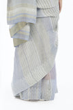 Handwoven Engineered Jaamdani Striped Linen Saree