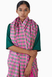 Handwoven Pink Green Striped Silk Saree