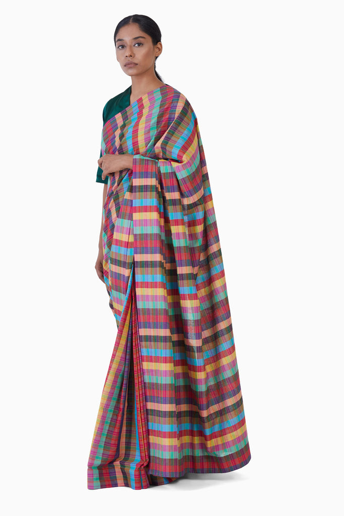 Handwoven Multi Colored Checkered Saree