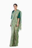 Handwoven Green Gold Striped Metallic Saree