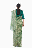 Handwoven Green Gold Striped Metallic Saree