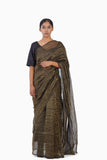 Handwoven Black Gold Striped Silk Zari Saree