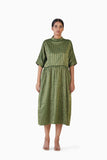 Handwoven Striped Metallic Gathered Dress