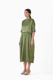 Handwoven Striped Metallic Gathered Dress