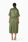 Handwoven Striped Metallic Gathered Dress