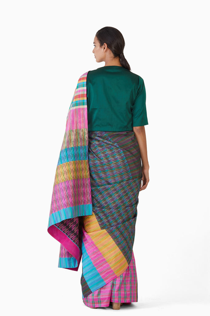 Handwoven Multicolored Block Engineered Saree