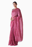 Handwoven Pink Silver Striped Saree