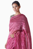 Handwoven Pink Silver Striped Saree