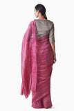 Handwoven Pink Silver Striped Saree
