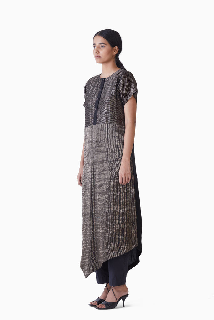 Handwoven Black thin Striped Asymmetrical metallic dress