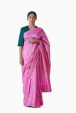 Handwoven Pink Multi Striped Silk Saree