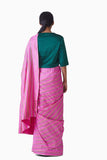 Handwoven Pink Multi Striped Silk Saree